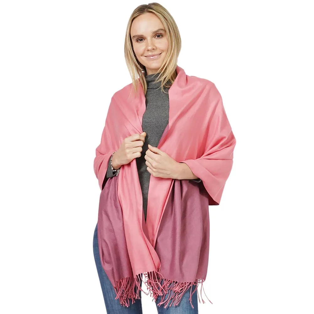 Reversible Solid Shawl Oblong Fringe Scarf