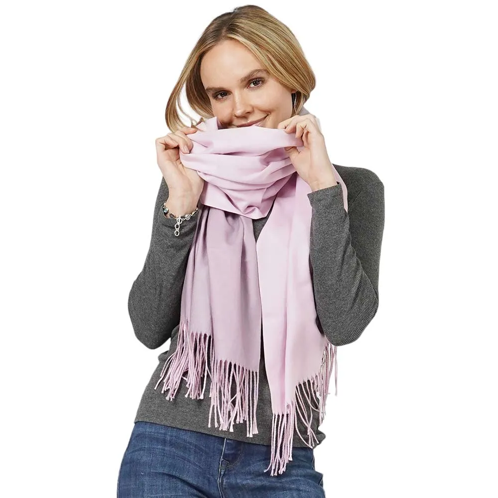 Reversible Solid Shawl Oblong Fringe Scarf