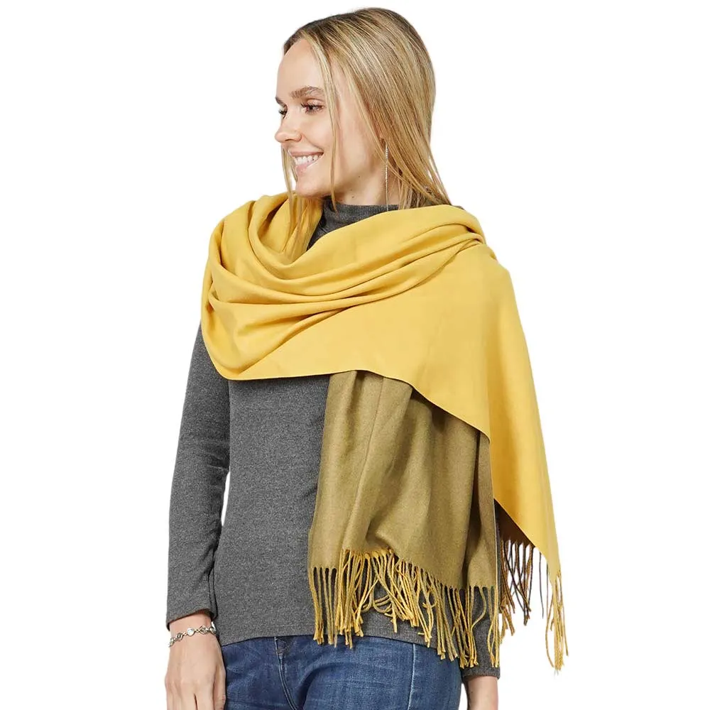 Reversible Solid Shawl Oblong Fringe Scarf