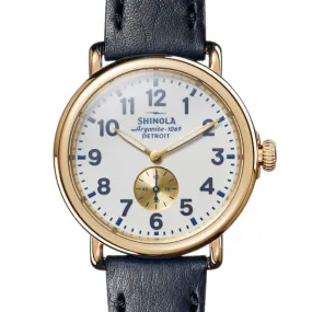 Shinola 41MM Runwell Milky White Dial Gold PVD Case Blue Strap Watch S0120217728