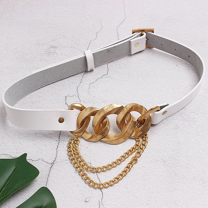 White Bulky Gold Chain Belt