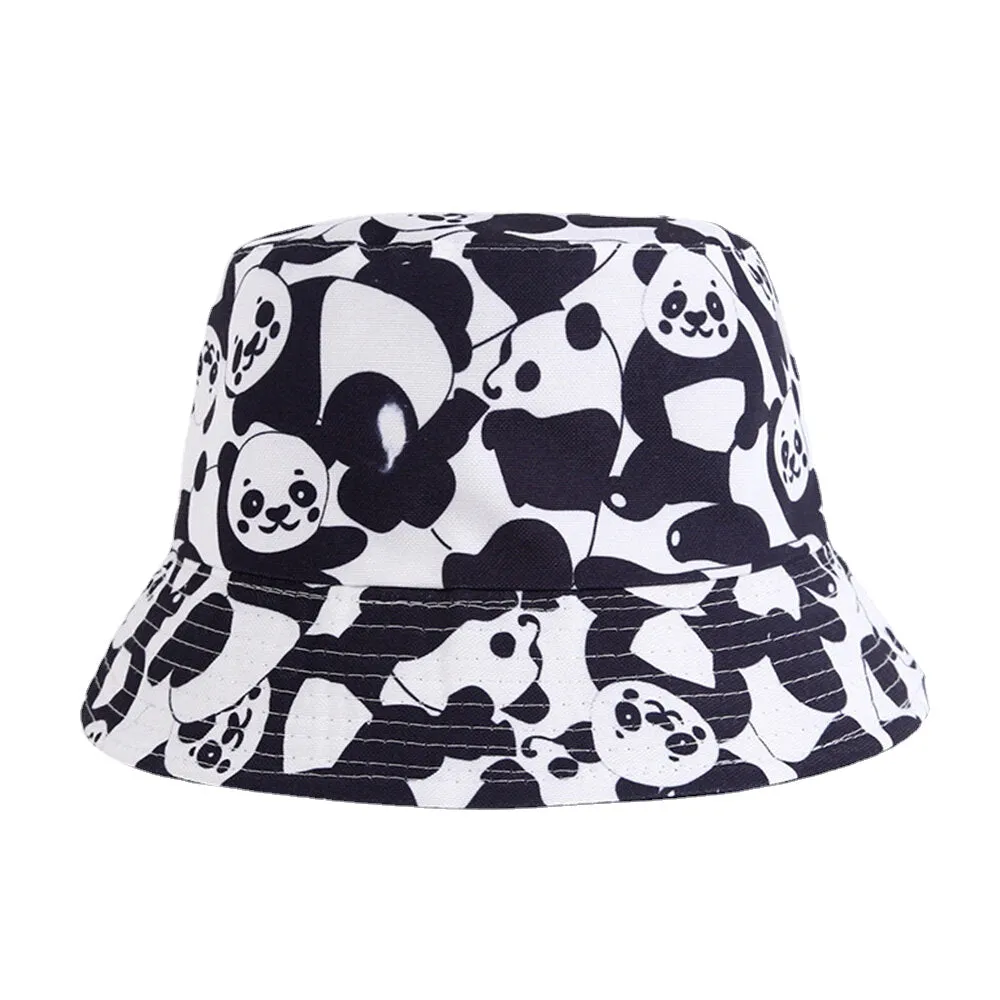 Women Double-Side-Wear Zebra Cow Panda Pattern Print Bucket Hat Fashion Casual All-match Sunscreen Beach Hat